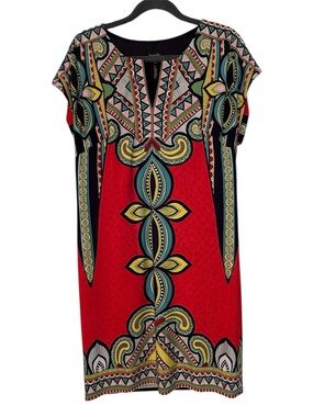 Laundry By Shelli Segal Red Multicolor Tribal Print Shift Dress